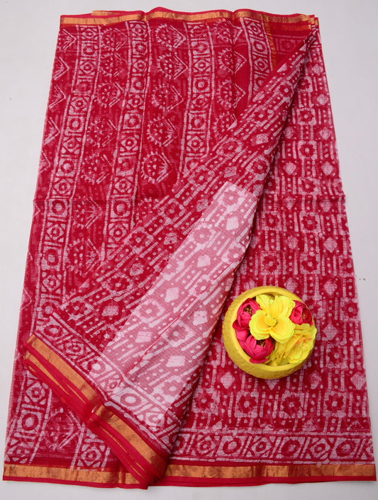 Bulk Price Kota Doria Pure Cotton Wax Batik Printed Saree