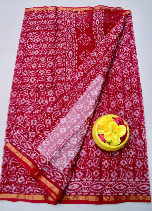 Bulk Quantity Pure Cotton Kota Doria Wax Batik Printed Saree