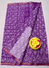 Wholesale Quantity Pure Cotton Kota Doria Wax Batik Printed Saree - Purple Color