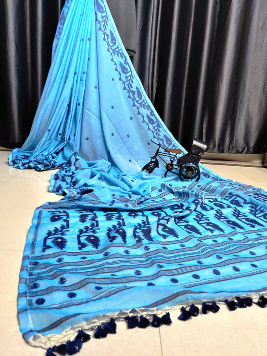 Wholesale Price Jamdani Cotton MulMul Saree with Running Blouse