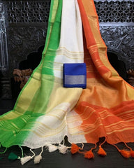 Bulk Quantity Tri-Color Pure Linen Saree (MOQ 10 Sarees)