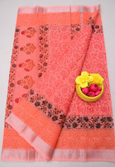 Bulk Price Handcrafted Kota Doria Saree with Block Prints