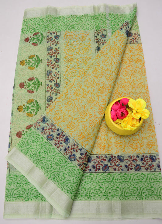 Bulk Price Handcrafted Kota Doria Saree with Block Prints