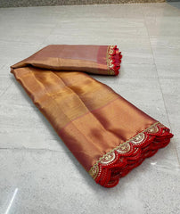Wholesale Price Banarasi Silk Tissue Saree - Copper-Gold Color