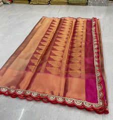 Wholesale Price Banarasi Silk Tissue Saree - Copper-Gold Color