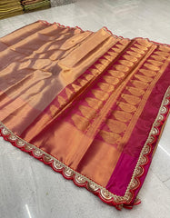 Wholesale Price Banarasi Silk Tissue Saree - Copper-Gold Color