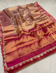 Wholesale Price Banarasi Silk Tissue Saree - Copper-Gold Color