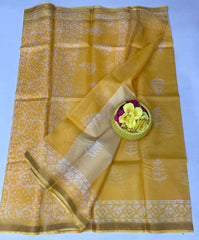 Wholesale Quantity Authentic Pure Silk Kota Doria Saree - Hand Batik Print - Green Color