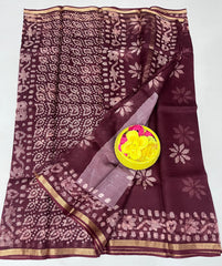 Wholesale Quantity Authentic Pure Silk Kota Doria Saree - Hand Batik Print - Green Color