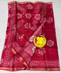 Wholesale Quantity Authentic Pure Silk Kota Doria Saree - Hand Batik Print - Green Color