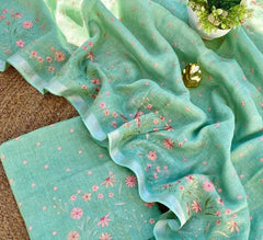 Bulk Quantity Cotton Linen Embroidered Dress Material