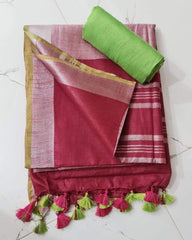 Bulk Quantity Linen Cotton Plain Saree