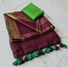 Bulk Quantity Linen Cotton Plain Saree