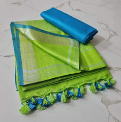 Bulk Quantity Linen Cotton Plain Saree
