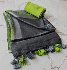 Bulk Quantity Linen Cotton Plain Saree