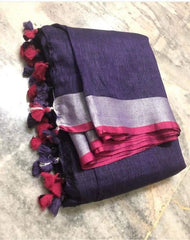 Bulk Quantity Linen Cotton Plain Saree