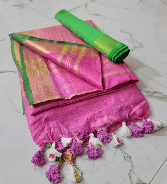 Bulk Price Linen Cotton Plain Saree