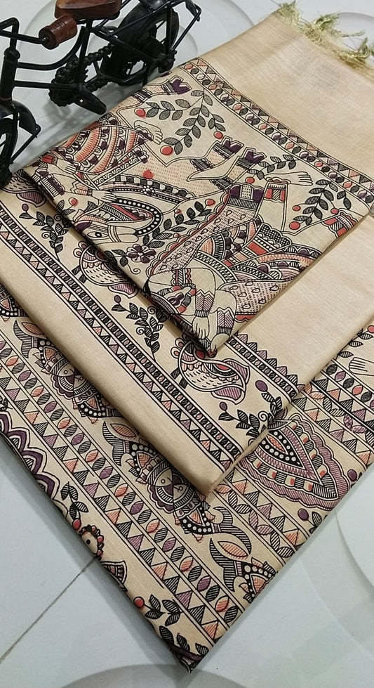 Wholesale Price Semi Tussar Madhubani Printed Suit Order Sample