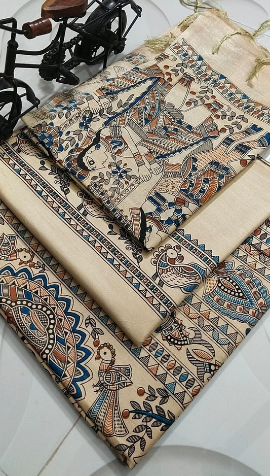 Wholesale Quantity Semi Tussar Madhubani Printed Suit Order Sample