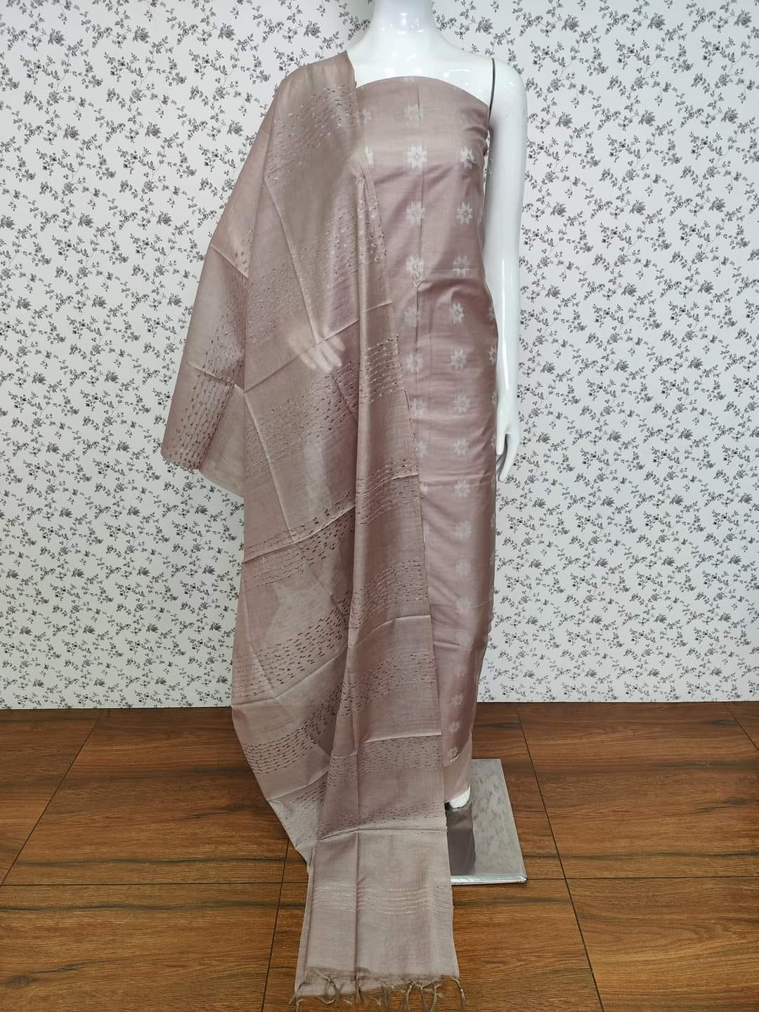 tussar silk dress material wholesale Triangle Pattern Tussar Silk Suit Material