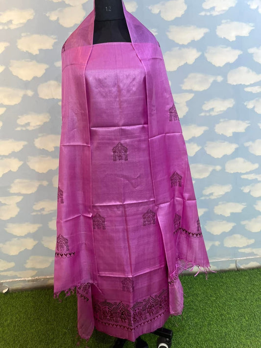 Bulk Price Semi Tussar Silk Embroidery Dress Material Order Sample