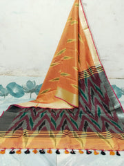 Wholesale Price Linen Cotton Ikkat Print Saree