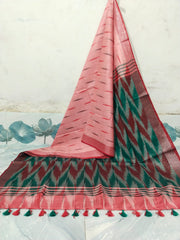 Wholesale Price Linen Cotton Ikkat Print Saree