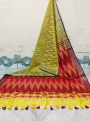 Wholesale Price Linen Cotton Ikkat Print Saree