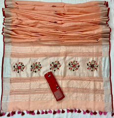 Bulk Quantity French Knot Embroidered Pure Linen Saree