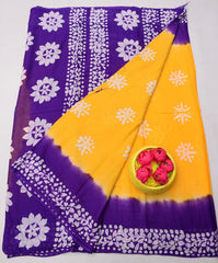 Wholesale Quantity MulMul Pure Cotton Hand Batik Print Saree - Yellow Color