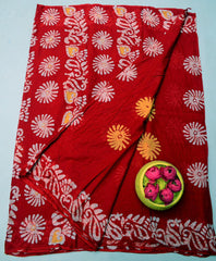 Wholesale Quantity MulMul Pure Cotton Hand Batik Print Saree - Yellow Color