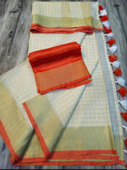 Wholesale Quantity Onam Special Off White Linen Saree