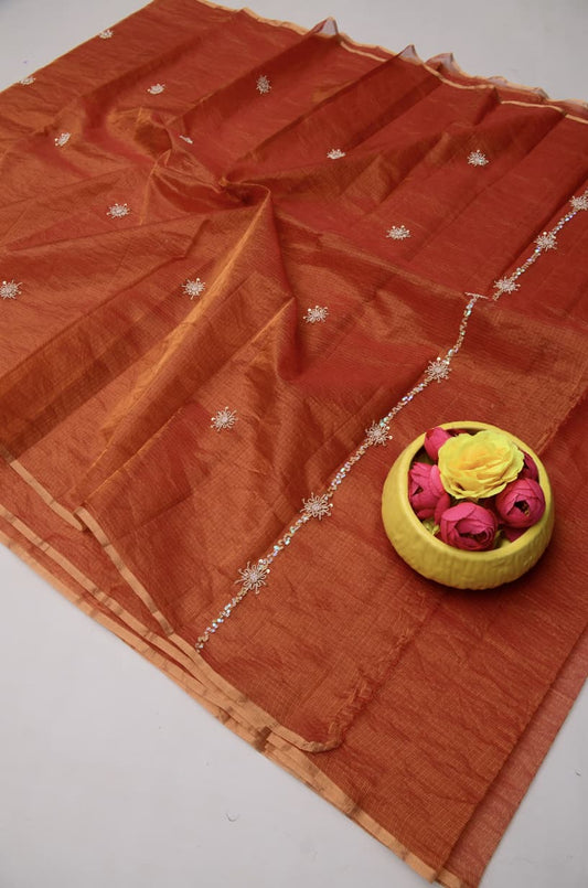 Wholesale Quantity Pure Tissue Silk Kota Doria Hand Work Saree Order Sample