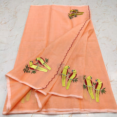 Wholesale Quantity Kota Doria Cotton Mix Embroidered Saree - Warm Peach Colour Order Sample