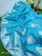 Bulk Quantity Semi Chiffon Georgette Silk Saree with Silver Zari Work and Blouse