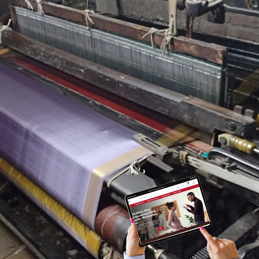 Saree being woven on a loom at a manufacturer's unit