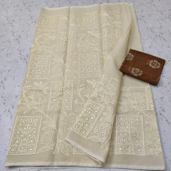 Wholesale Price Machine Embroidered Kota Doria Cotton Saree