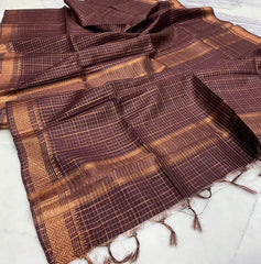 Wholesale Quantity Bhagalpuri Maheshwari Cotton Silk Mini Checks Zari Woven Saree