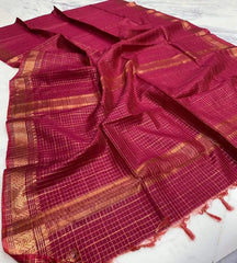 Wholesale Quantity Bhagalpuri Maheshwari Cotton Silk Mini Checks Zari Woven Saree