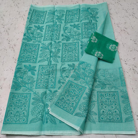 Wholesale Price Machine Embroidered Kota Doria Cotton Saree