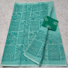 Wholesale Price Machine Embroidered Kota Doria Cotton Saree