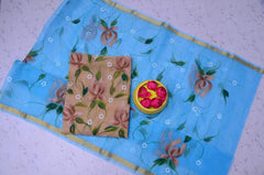 Wholesale Price Floral Design Hand Painted Kota Doria Cotton Suit With Contrast Dupatta