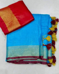 Wholesale Quantity Linen Cotton Plain Saree