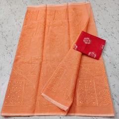 Wholesale Price Machine Embroidered Kota Doria Cotton Saree