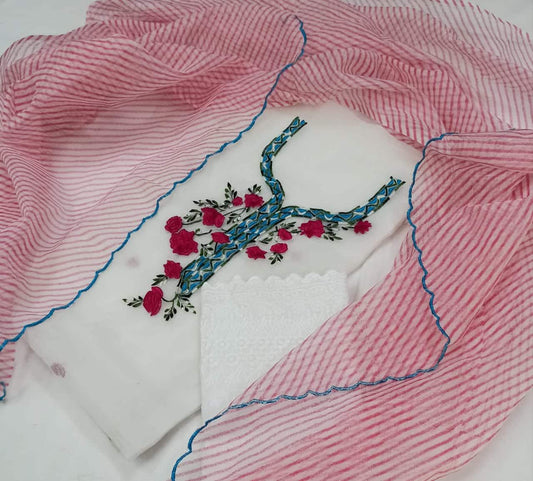 Bulk Price Leheriya Dupatta Kota Doria Embroidered Dress Material