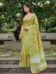 Wholesale Price Premium Linen Embroidered Saree with Running Unstitched Blouse Piece Order Sample
