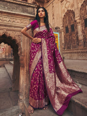 Wholesale Price Art Silk Banarasi Zari Woven Saree with Running Unstitched Blouse Piece