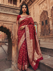 Wholesale Price Art Silk Banarasi Zari Woven Saree with Running Unstitched Blouse Piece