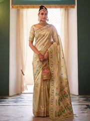 Wholesale Quantity Tissue Silk Floral Buti Woven Saree with Contrast Floral Pallu