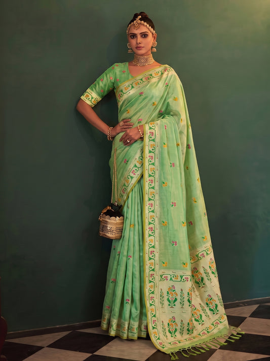 Wholesale Quantity Tissue Silk Floral Buti Woven Saree with Contrast Floral Pallu